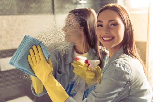 A nearby cleaning team working in a Cheapendof residential building